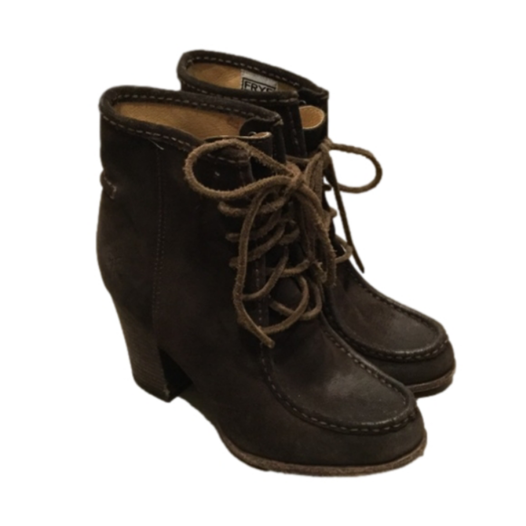 Frye Shoes - FRYE BROWN LEATHER SUEDE LEATHER CHUNKY HEEL BOOTS sz 7, NEW